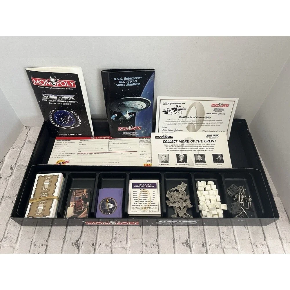 Monopoly Star Trek The Next Generation Collector’s Edition Complete W/COA